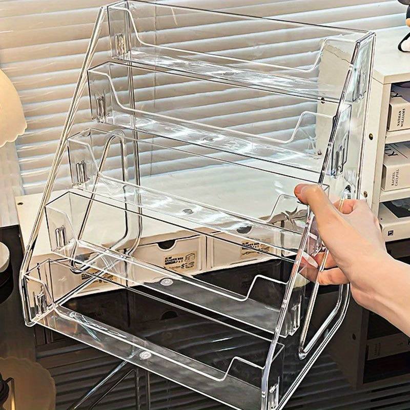 Bookshelf 5 Tier - 3/5-stufiges Acryl-Bücherregal, abnehmbarer Desktop-Präsentationsständer für Postkarten,