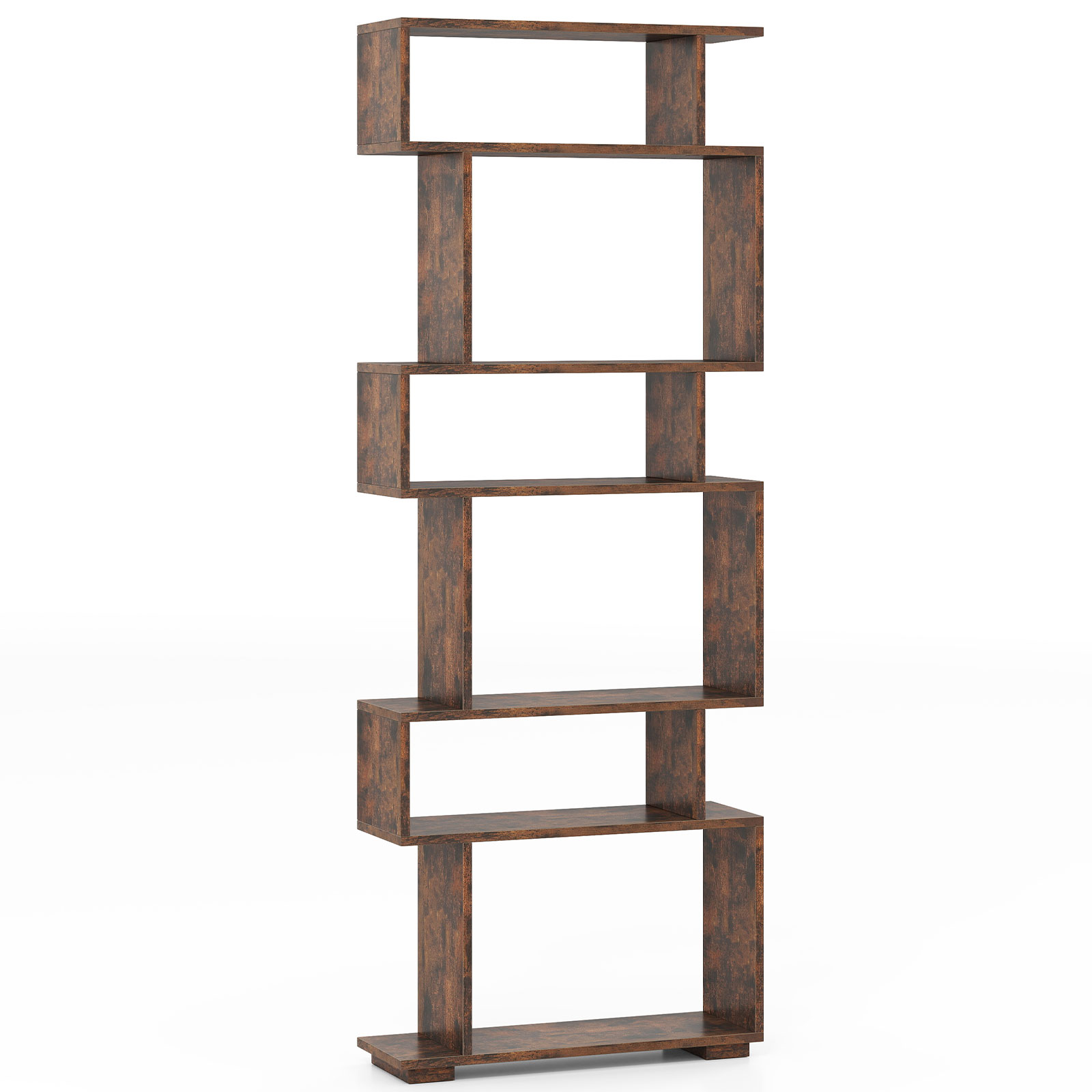 Bookshelf 5 Tier - 6-stufiges Aufbewahrungs-Bücherregal, geometrisches S-förmiges Bücherregal mit