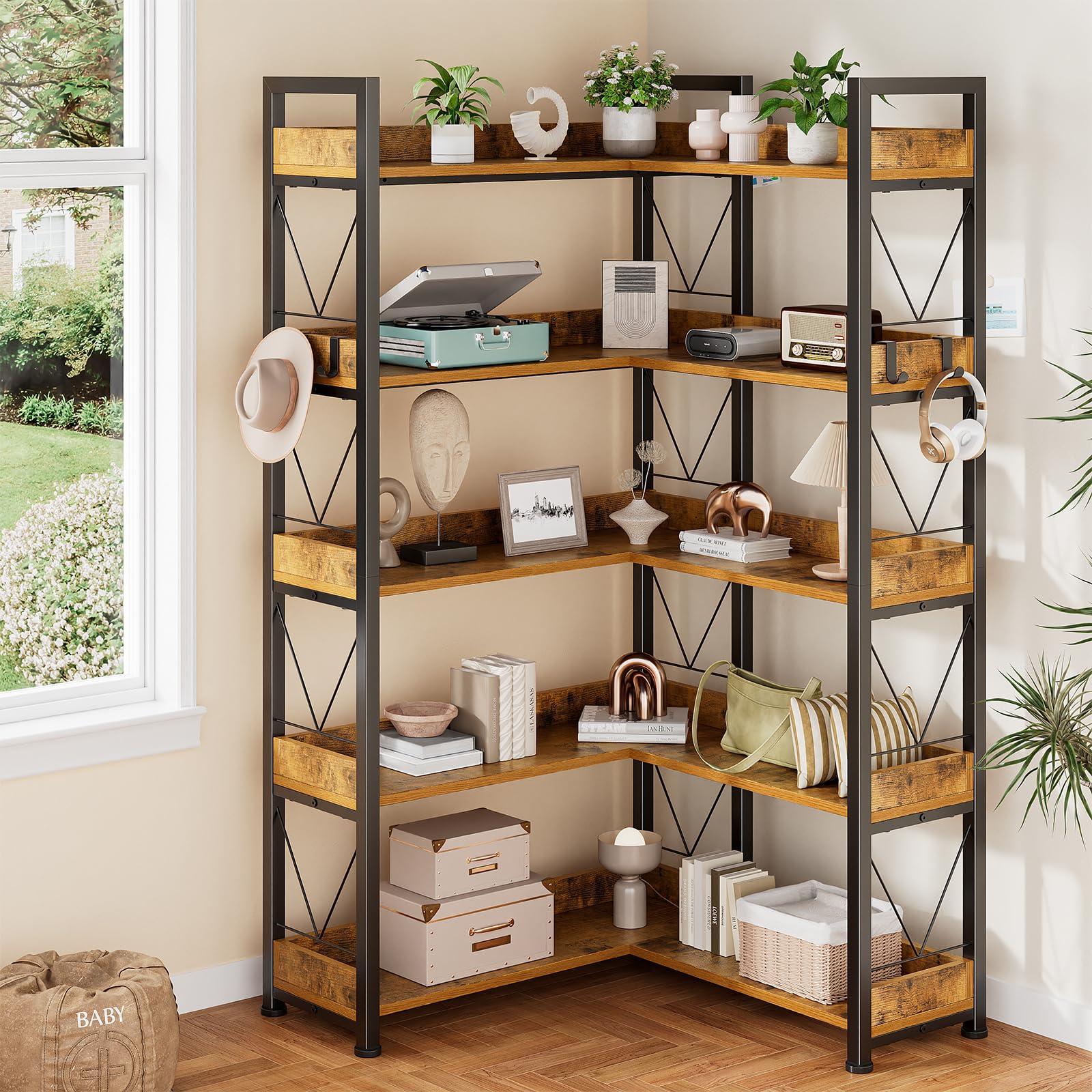 Bookshelf 5 Tier - JHK 65 Zoll L-förmiges Bücherregal, 5-stufiges