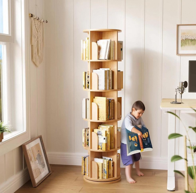 Bookshelf 5 Tier - Babyschrank, 5-stufiges, bodenstehendes Display, drehbares Eck-Bücherregal