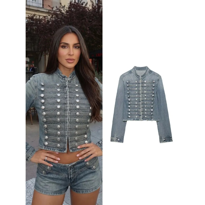 Coat Rack Standing - SMVP Damen Vintage Doppelreihige Jeansjacke mit