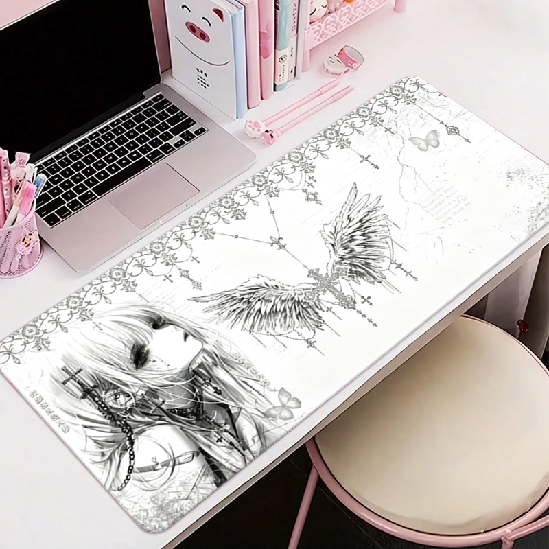 Office Furniture China - Leder-Mauspad Schwarz Weiß Anime Ästhetik Engel-Mädchen