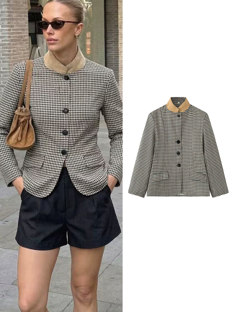 Coat Rack Standing - TFMLN Damen Vintage Karierter Blazer Mantel