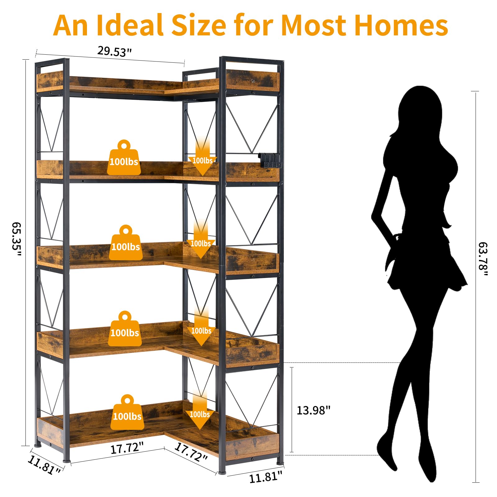 JHK 65 Zoll L-förmiges Bücherr – Bookshelf 5 Tier Bewertung und Preis