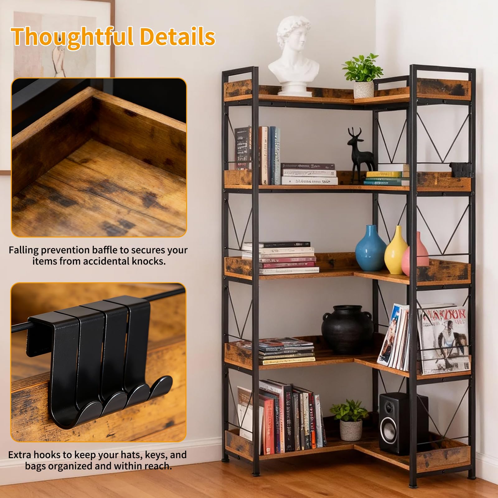 JHK 65 Zoll L-förmiges Bücherr – Bookshelf 5 Tier Bewertung und Preis
